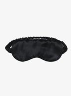 Svart, flat sovemaske i blank silke med rynket elastisk stropp