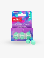 Alpine SoftSilicone-pakning med seks mintgrønne, runde silikonpropper, med to propper liggende foran esken