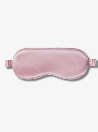Lyserosa, flat sovemaske i blank silke med smal elastisk stropp